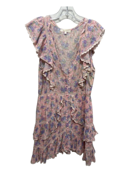 Love Shack Fancy Size Large Pink, Green, Blue Cotton Ruffle Cap Sleeve Dress Pink, Green, Blue / Large