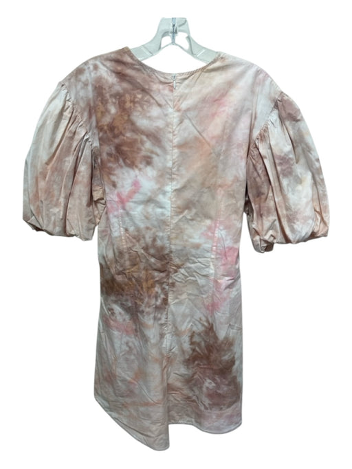 A.L.C. Size 10 Brown, Pink, White Cotton Short Bubble Sleeve Tie Dye Dress Brown, Pink, White / 10
