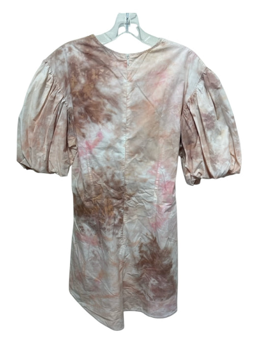 A.L.C. Size 10 Brown, Pink, White Cotton Short Bubble Sleeve Tie Dye Dress Brown, Pink, White / 10