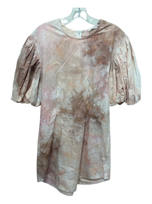 A.L.C. Size 10 Brown, Pink, White Cotton Short Bubble Sleeve Tie Dye Dress Brown, Pink, White / 10