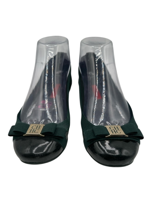 CH Carolina Herrera Shoe Size 36 Green Leather Elastic Loafer Logo ballet Flats Green / 36