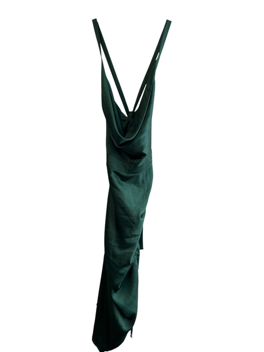 Lavish Alice Size 8 Green Polyester Blend Cowl Neck Tie Back Asymetric Hem Dress Green / 8