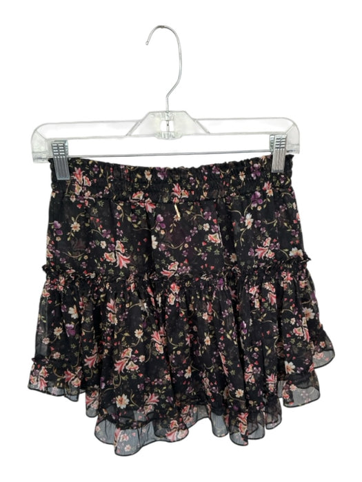 Misa Size XS Black & Red Polyester Elastic Ankle Botanical Ruffles Mini Skirt Black & Red / XS