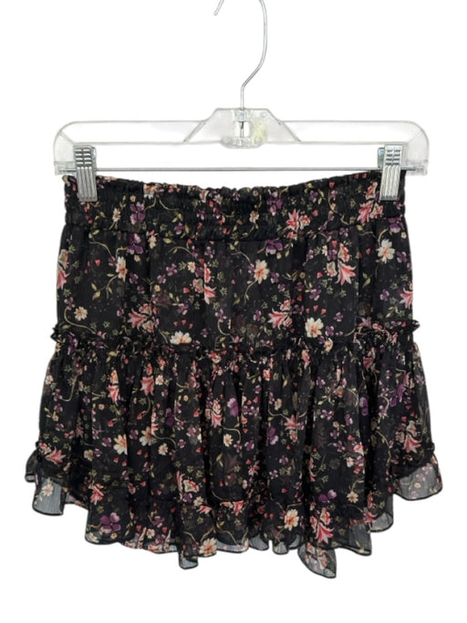 Misa Size XS Black & Red Polyester Elastic Ankle Botanical Ruffles Mini Skirt Black & Red / XS
