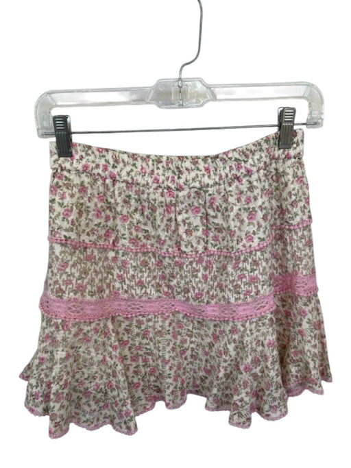 Loveshackfancy Size XS Pink & Green Cotton Elastic Waist Flower Skirt Pink & Green / XS