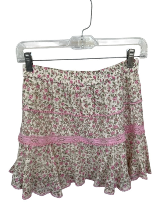 Loveshackfancy Size XS Pink & Green Cotton Elastic Waist Flower Skirt Pink & Green / XS