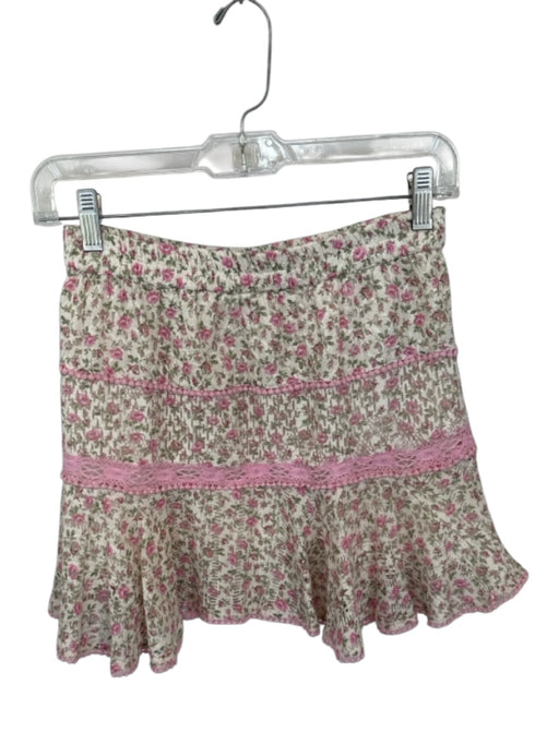 Loveshackfancy Size XS Pink & Green Cotton Elastic Waist Flower Skirt Pink & Green / XS