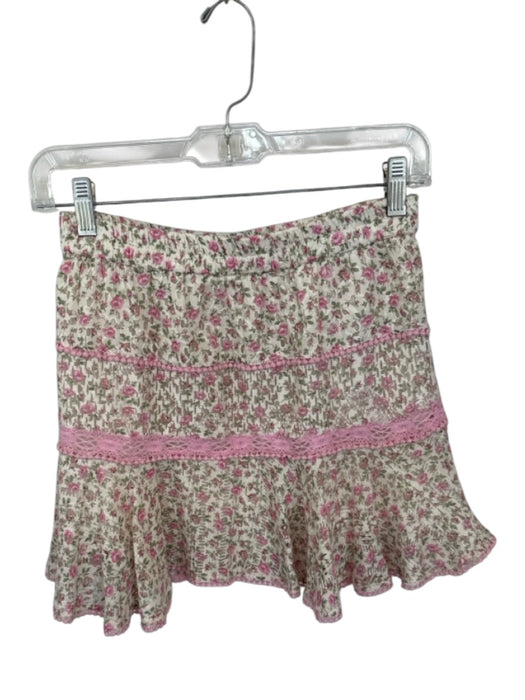 Loveshackfancy Size XS Pink & Green Cotton Elastic Waist Flower Skirt Pink & Green / XS