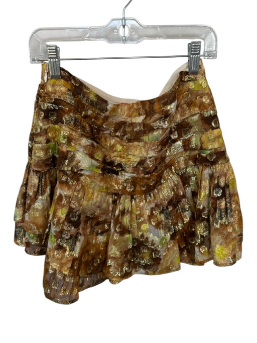 Loveshackfancy Size 4 Brown & Green Silk Side Zip Metallic Pleated Mini Skirt Brown & Green / 4