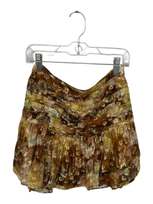 Loveshackfancy Size 4 Brown & Green Silk Side Zip Metallic Pleated Mini Skirt Brown & Green / 4