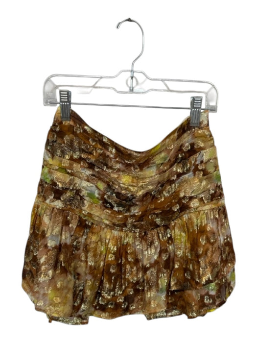 Loveshackfancy Size 4 Brown & Green Silk Side Zip Metallic Pleated Mini Skirt Brown & Green / 4