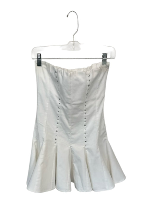 Gimaguas Size M White & Silver Cotton Blend Strapless Studded Side Zip Dress White & Silver / M