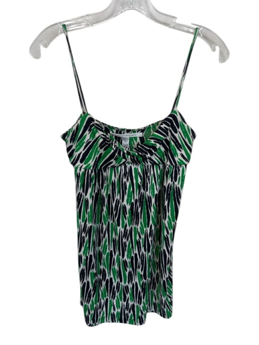 Diane Von Furstenberg Size 2 Green & Black Silk Spaghetti Strap Lines Mini Dress Green & Black / 2