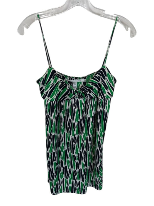 Diane Von Furstenberg Size 2 Green & Black Silk Spaghetti Strap Lines Mini Dress Green & Black / 2