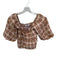 Faithful The Brand Size 4 Tan & Taupe Cotton 3/4 Balloon Sleeve Plaid Peplum Top Tan & Taupe / 4