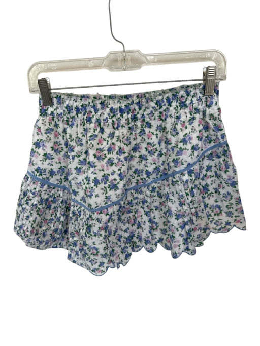 Loveshackfancy Size XS Blue & Pink Cotton Elastic Waist Flowers Mini Skirt Blue & Pink / XS