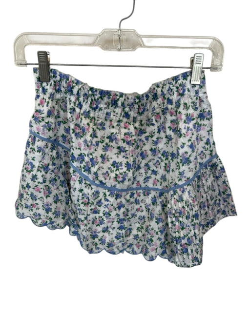 Loveshackfancy Size XS Blue & Pink Cotton Elastic Waist Flowers Mini Skirt Blue & Pink / XS