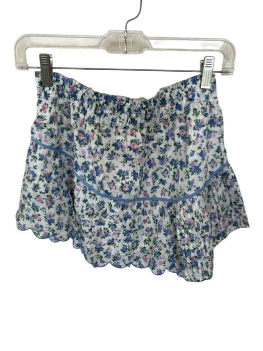 Loveshackfancy Size XS Blue & Pink Cotton Elastic Waist Flowers Mini Skirt Blue & Pink / XS