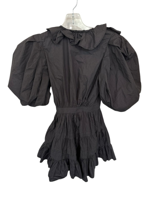 Love The Label Size XS Black Cotton 3/4 Balloon Sleeve Ruffles Wrap Dress Black / XS