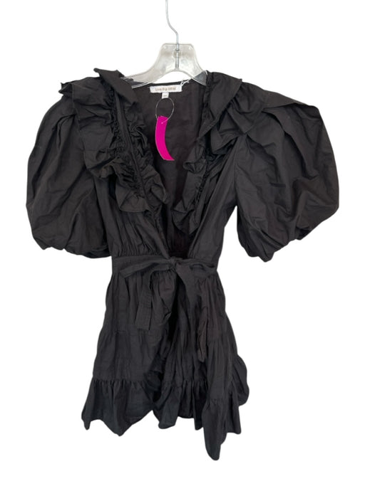 Love The Label Size XS Black Cotton 3/4 Balloon Sleeve Ruffles Wrap Dress Black / XS