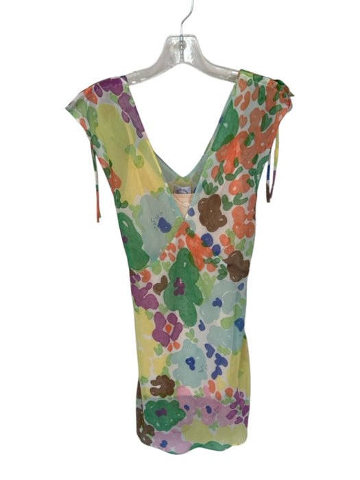 With Jean Size XS Green & Multi Polyester Cap Sleeve Watercolor Flowers Dress Green & Multi / XS