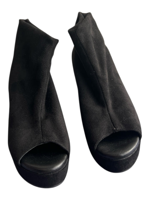 Cordani Shoe Size 37 Black Suede Peep Toe Pull On Block High Heel Booties Black / 37