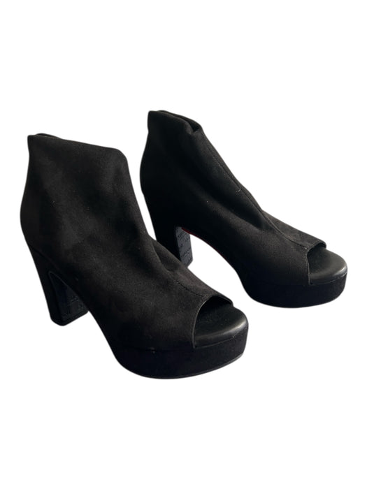 Cordani Shoe Size 37 Black Suede Peep Toe Pull On Block High Heel Booties Black / 37