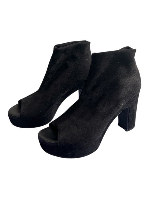 Cordani Shoe Size 37 Black Suede Peep Toe Pull On Block High Heel Booties Black / 37