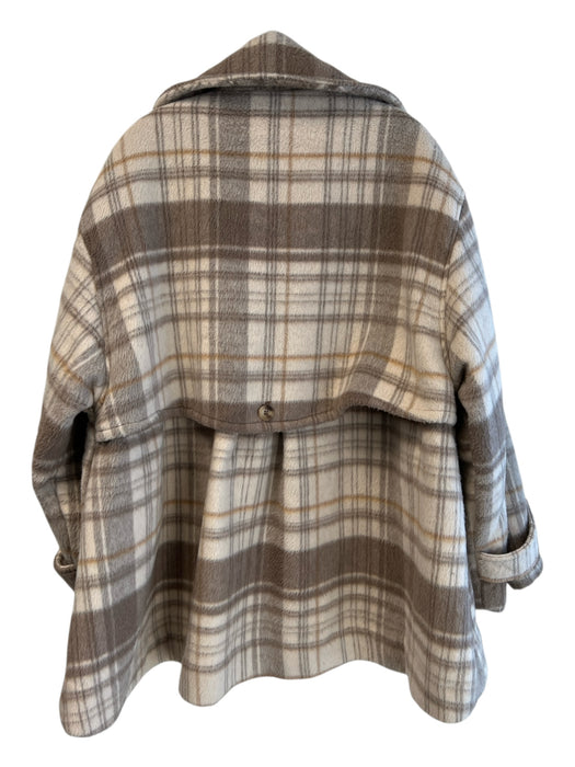 Free People Size M Beige Polyester Blend Double Breasted Plaid Front Pocket Coat Beige / M