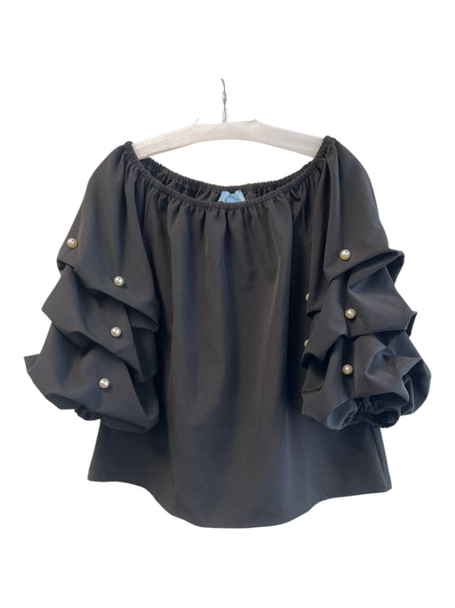 CeCe Size Medium Black Polyester Off Shoulder Half Ruched Sleeve Top Black / Medium