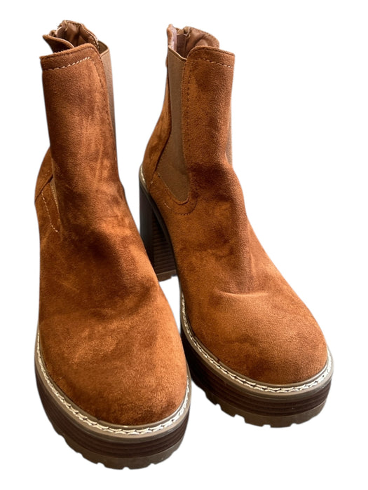 Olivia Miller Shoe Size 8.5 Burnt Brown Suede Back Zip Platform Lug Sole Booties Burnt Brown / 8.5