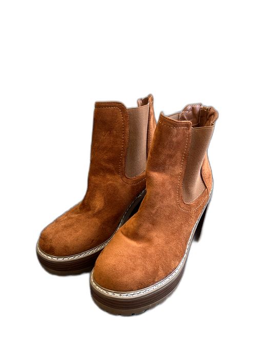 Olivia Miller Shoe Size 8.5 Burnt Brown Suede Back Zip Platform Lug Sole Booties Burnt Brown / 8.5