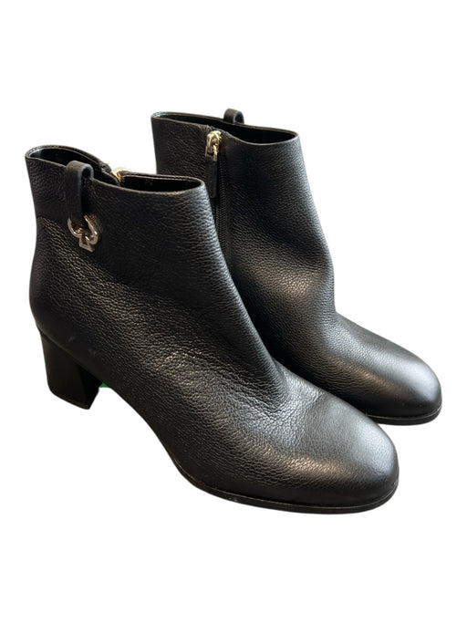 Kate Spade Shoe Size 8.5 Black Leather Side Zip Almond Toe Block Heel Booties Black / 8.5