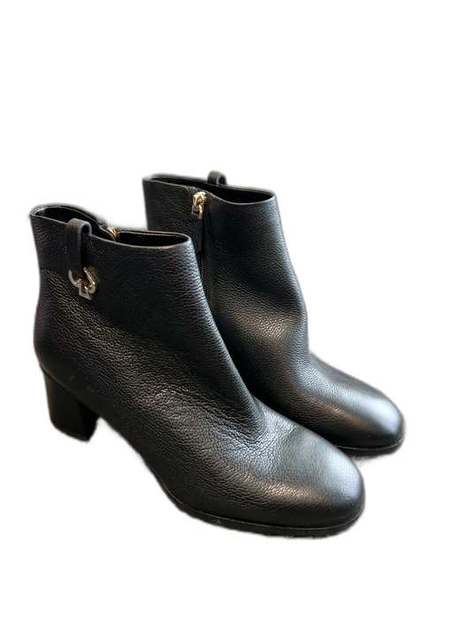 Kate Spade Shoe Size 8.5 Black Leather Side Zip Almond Toe Block Heel Booties Black / 8.5