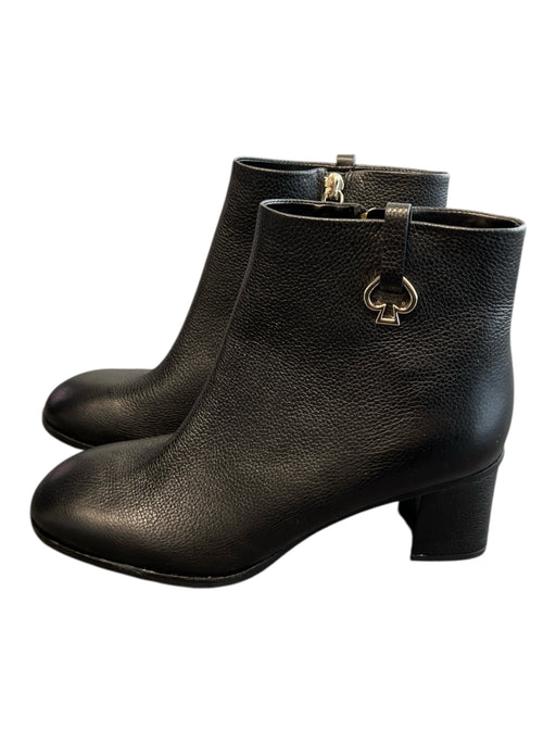 Kate Spade Shoe Size 8 Black Leather Side Zip Almond Toe Block Heel Booties Black / 8