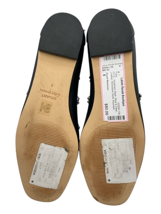 Stuart Weitzman Shoe Size 8 Black, Silver & Clear Leather Rhinestone Studs Flats Black, Silver & Clear / 8