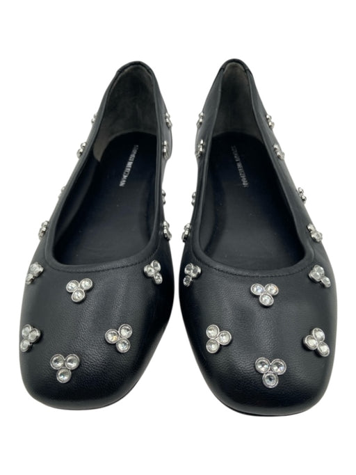 Stuart Weitzman Shoe Size 8 Black, Silver & Clear Leather Rhinestone Studs Flats Black, Silver & Clear / 8
