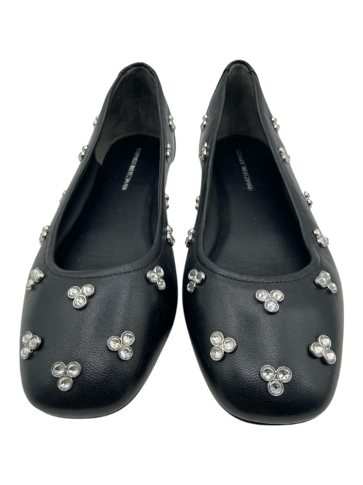 Stuart Weitzman Shoe Size 8 Black, Silver & Clear Leather Rhinestone Studs Flats Black, Silver & Clear / 8