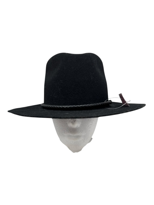 Modern Monarchie Black Wool Felted Leather Strap Wide Brim Stiff Hat Black / M