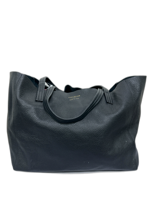 Kurt Geiger Black Leather Open Top Two Straps Tote Bag Black / Large