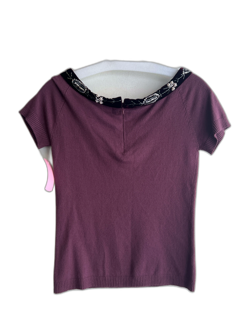 Anthropologie Size Medium Plum Rayon Blend Wide Neck embellished neckline Top Plum / Medium