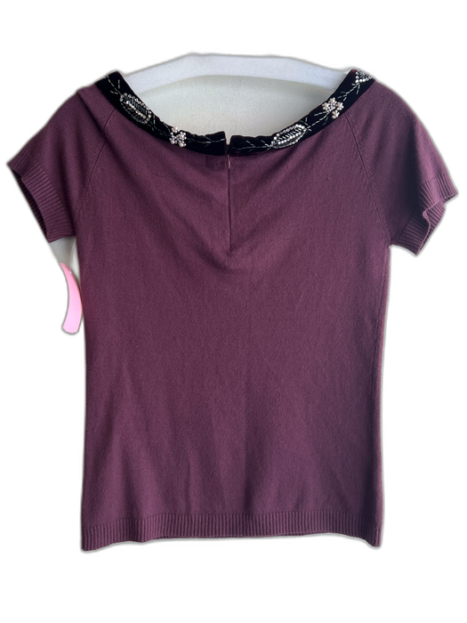 Anthropologie Size Medium Plum Rayon Blend Wide Neck embellished neckline Top Plum / Medium