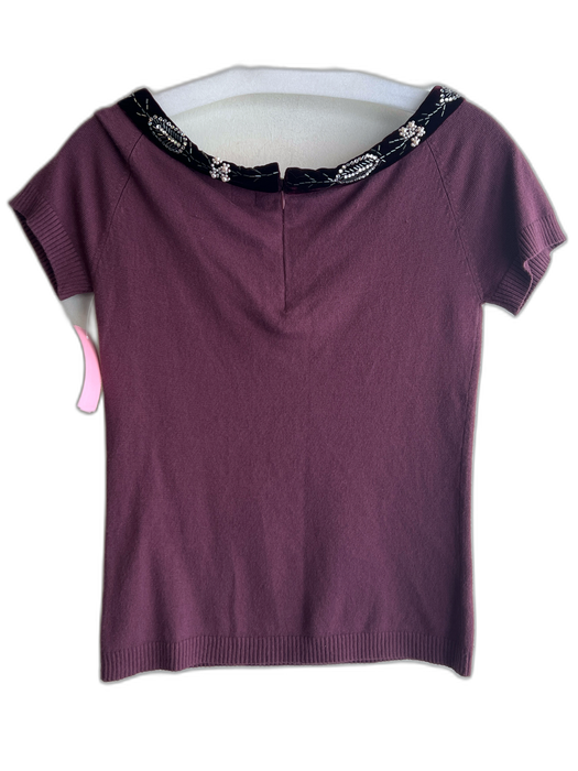 Anthropologie Size Medium Plum Rayon Blend Wide Neck embellished neckline Top Plum / Medium