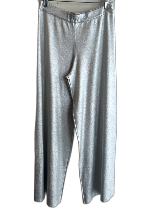 Zara Size Medium Silver Viscose Metallic Stretch Waist Wide Leg Pull On Pants Silver / Medium
