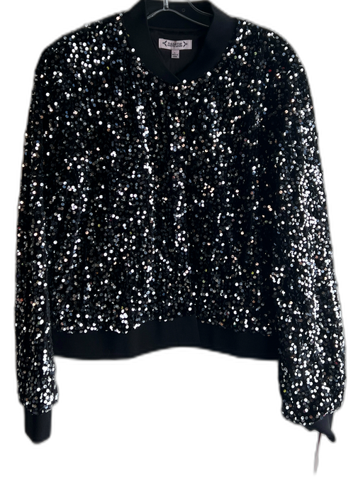 Nanette Lepore Size Large Black Polyester Blend Sequins Snap Closure Jacket Black / Large