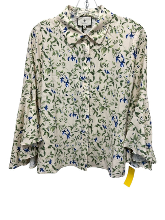 Tuckernuck Size S Beige, Green, Blue Polyester Collar Leaves Button Down Top Beige, Green, Blue / S