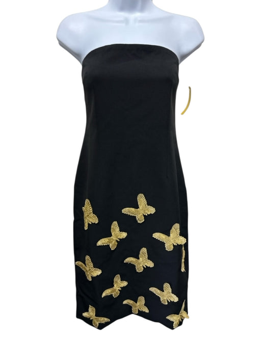 Dalia Macphee Size M Black & Gold Polyester Blend Butterfly Applique Dress Black & Gold / M