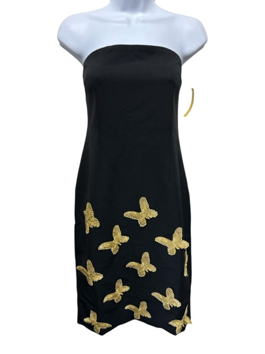 Dalia Macphee Size M Black & Gold Polyester Blend Butterfly Applique Dress Black & Gold / M