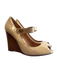 Coach Shoe Size 6 Tan Patent Leather Twist Lock detail Wedge Peep Toe Shoes Tan / 6