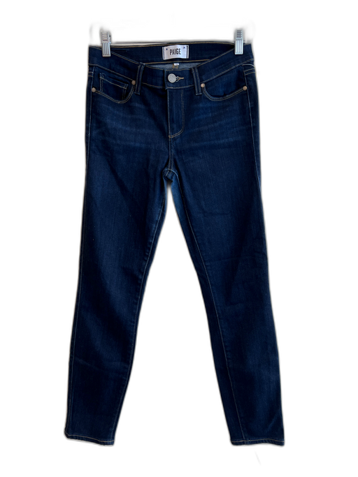 Paige Size 28 Dark Wash Cotton Blend 5 Pocket Contrast Stitch Zip Fly Jeans Dark Wash / 28